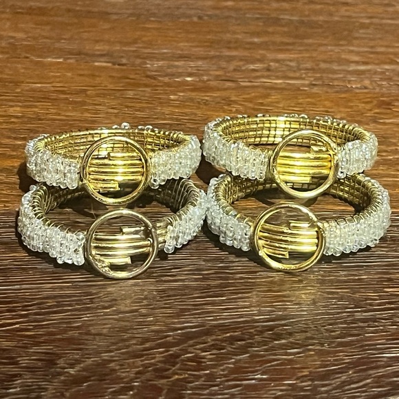 Gorgeous Set Of 4 PIER 1 Vintage Napkin Holder Rings Gold w/Sead Beads - Picture 1 of 10